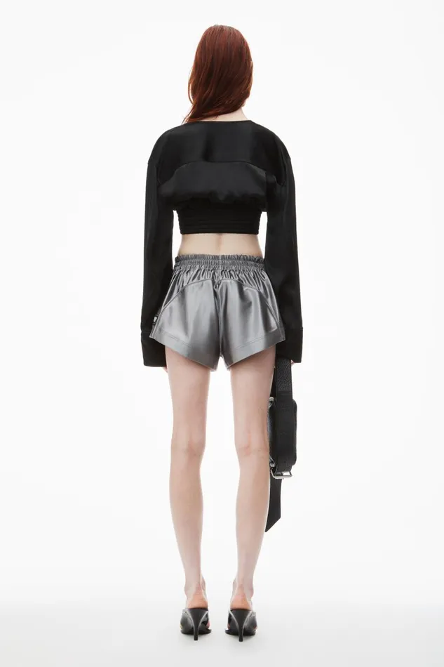 Alexander Wang Tops and Shirts Women Cropped VNeck Blouse In Satin Jersey
