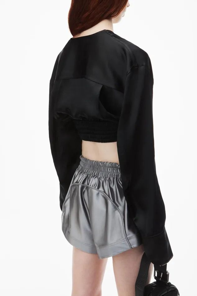 Alexander Wang Tops and Shirts Women Cropped VNeck Blouse In Satin Jersey