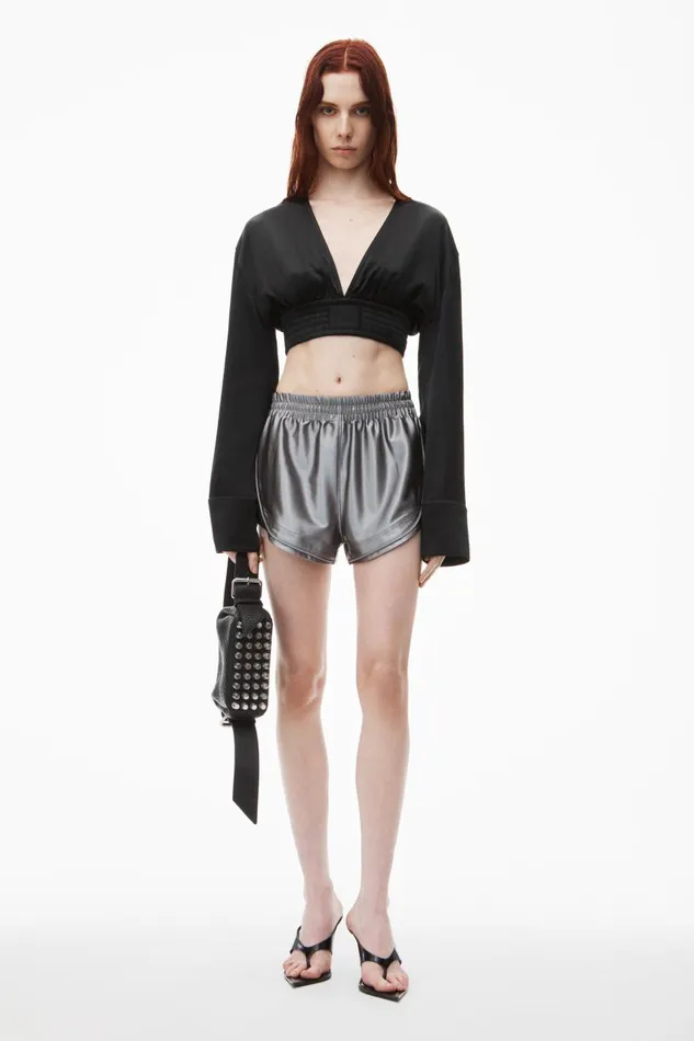 Alexander Wang Tops and Shirts Women Cropped VNeck Blouse In Satin Jersey