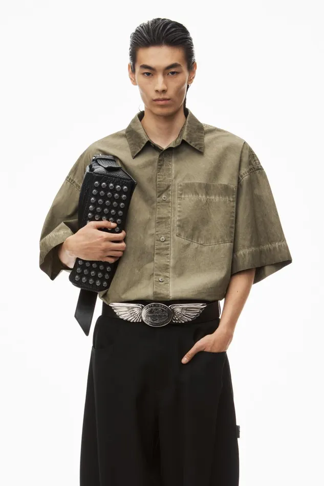 Alexander Wang Tops Men Oversized Short Sleeve Button Up Shirt In Cotton