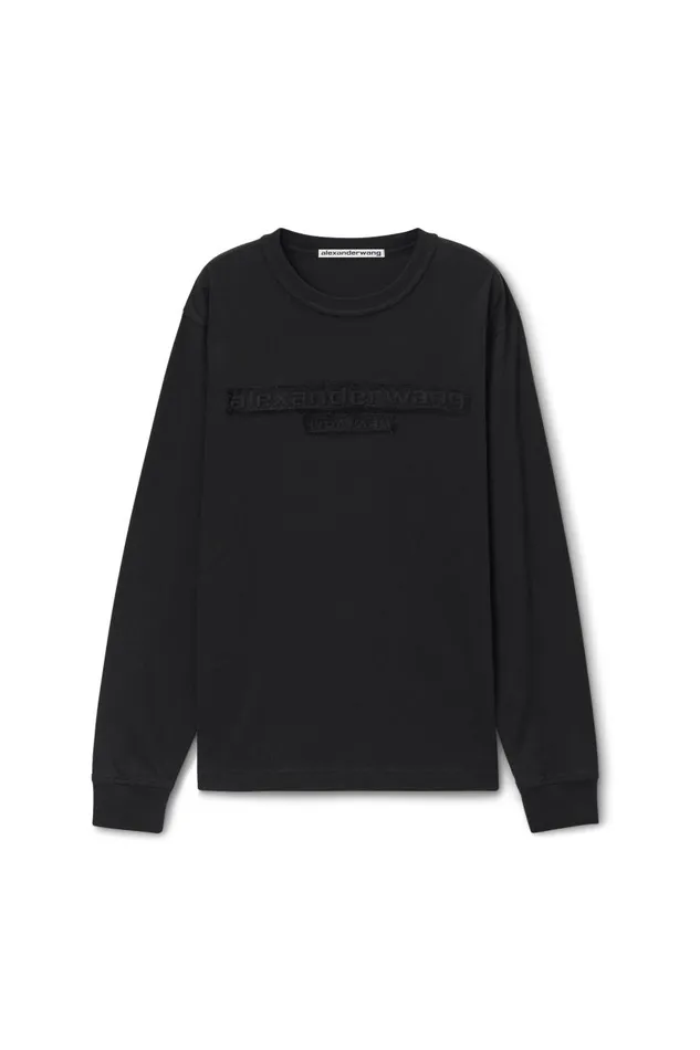 Alexander Wang UnisexWomenMen Unisex LongSleeve Tee With Distressed Logo In Cotton Jersey Alexander Wang UnisexWomenMen Unisex LongSleeve Tee With Distressed Logo In Cotton Jersey