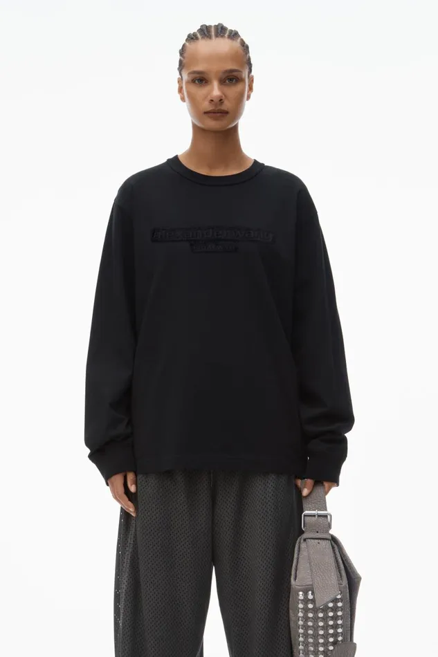Alexander Wang UnisexWomenMen Unisex LongSleeve Tee With Distressed Logo In Cotton Jersey
