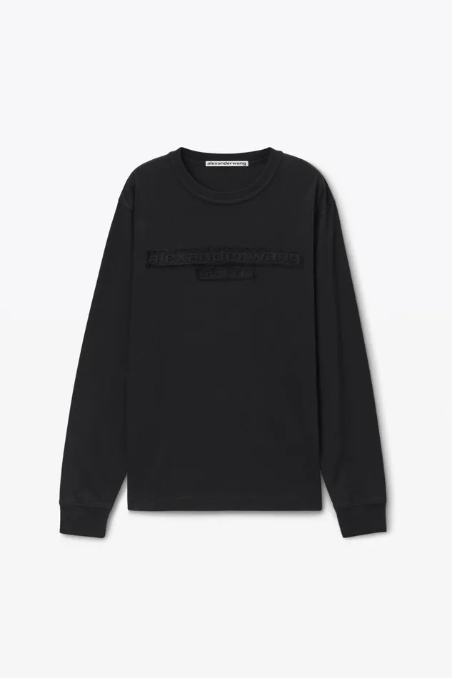 Alexander Wang UnisexWomenMen Unisex LongSleeve Tee With Distressed Logo In Cotton Jersey