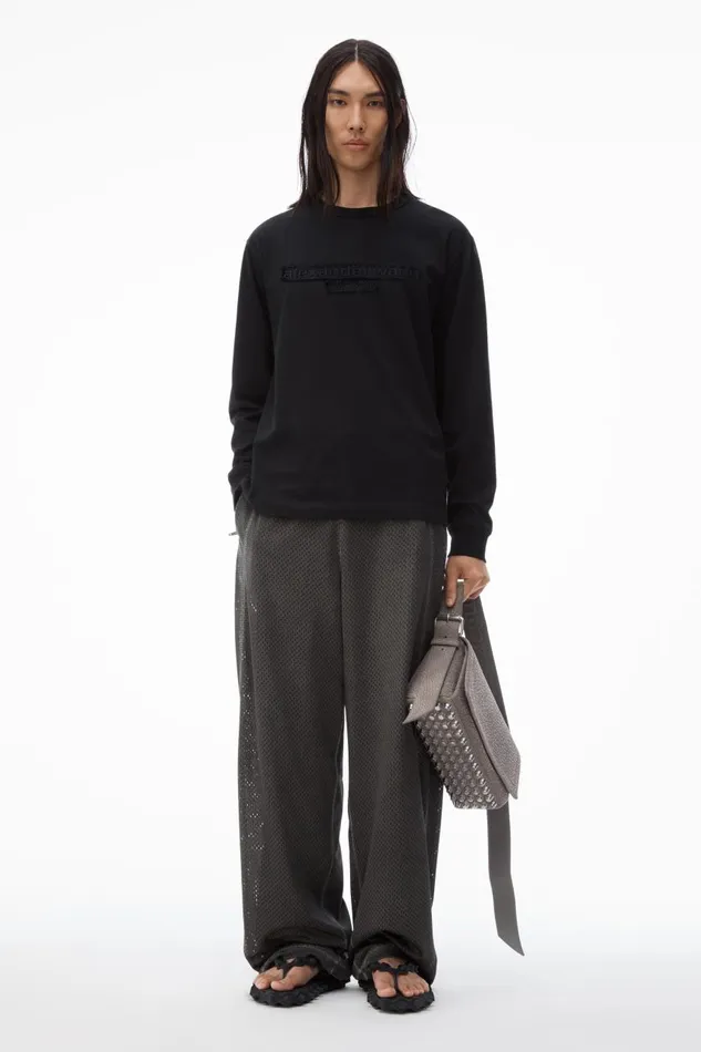 Alexander Wang UnisexWomenMen Unisex LongSleeve Tee With Distressed Logo In Cotton Jersey