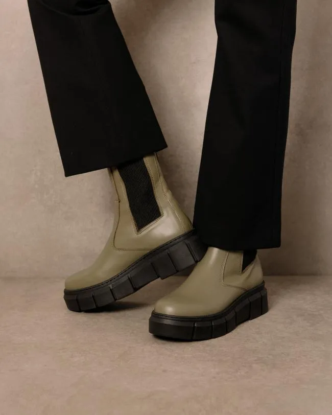 ALOHAS Boots Armor 8211 Green Leather Boots 8211 Women