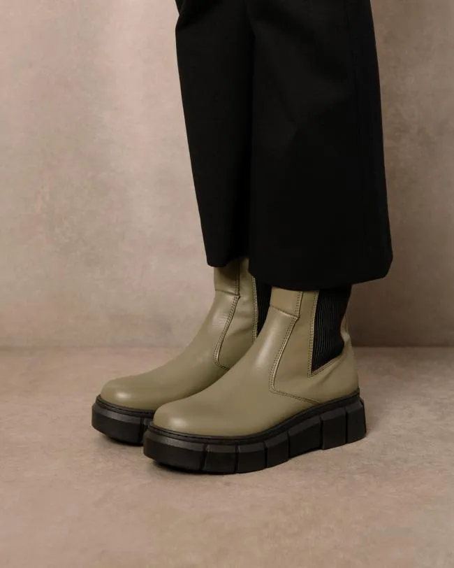ALOHAS Boots Armor 8211 Green Leather Boots 8211 Women