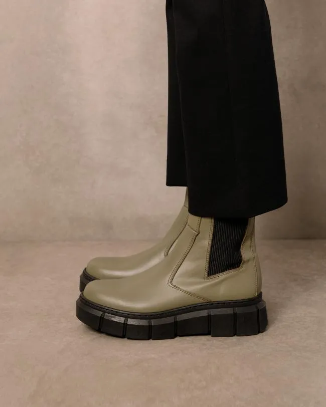 ALOHAS Boots Armor 8211 Green Leather Boots 8211 Women