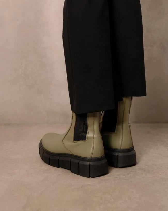 ALOHAS Boots Armor 8211 Green Leather Boots 8211 Women