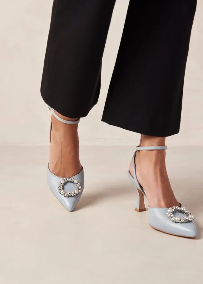 ALOHAS Heels Cinderella Crystal 8211 Light Blue Leather Pumps 8211 Women