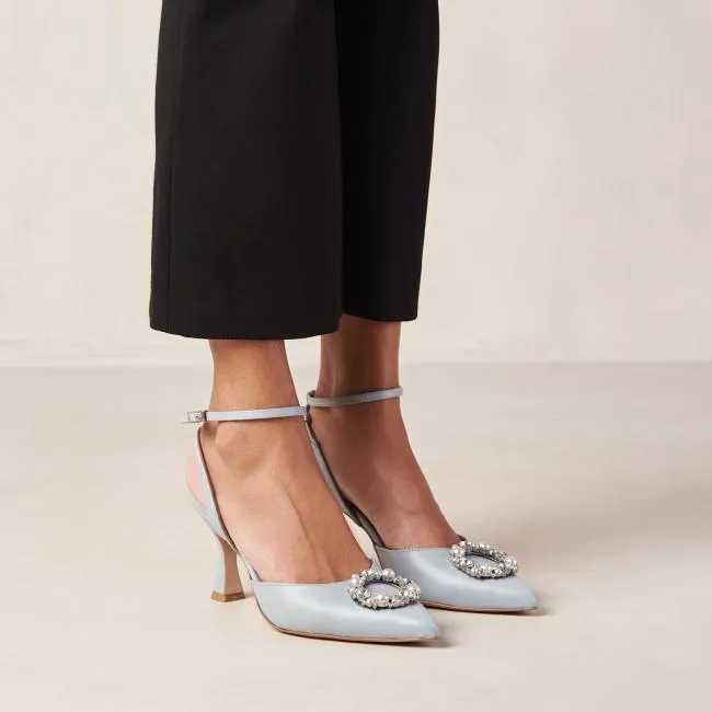 ALOHAS Heels Cinderella Crystal 8211 Light Blue Leather Pumps 8211 Women