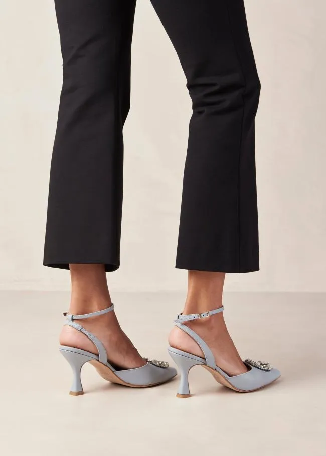 ALOHAS Heels Cinderella Crystal 8211 Light Blue Leather Pumps 8211 Women