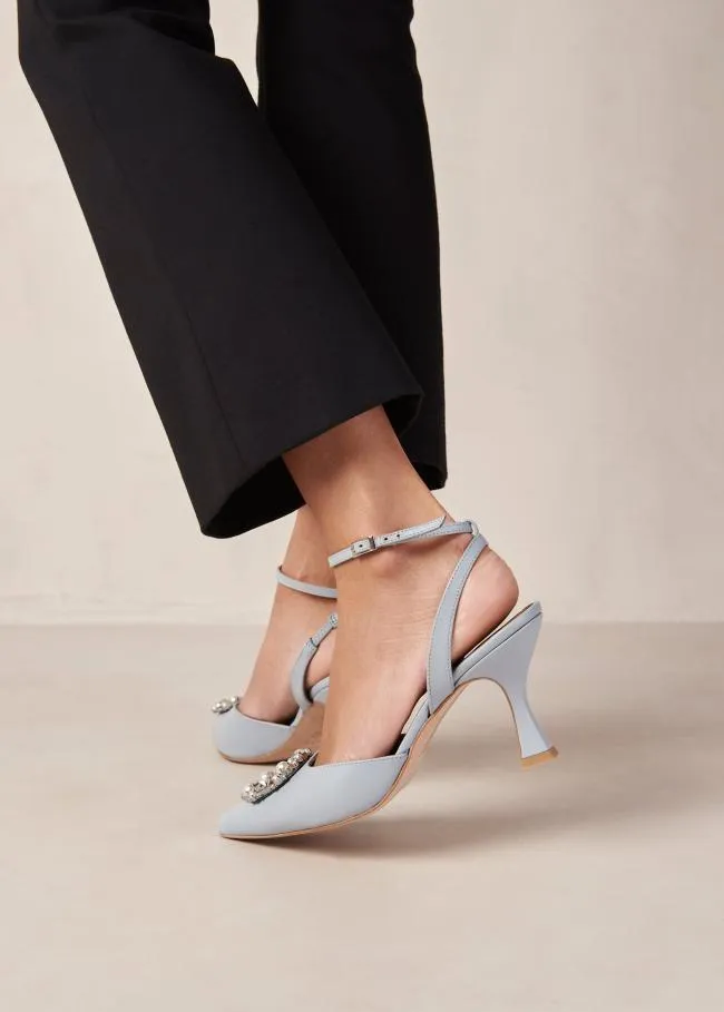 ALOHAS Heels Cinderella Crystal 8211 Light Blue Leather Pumps 8211 Women