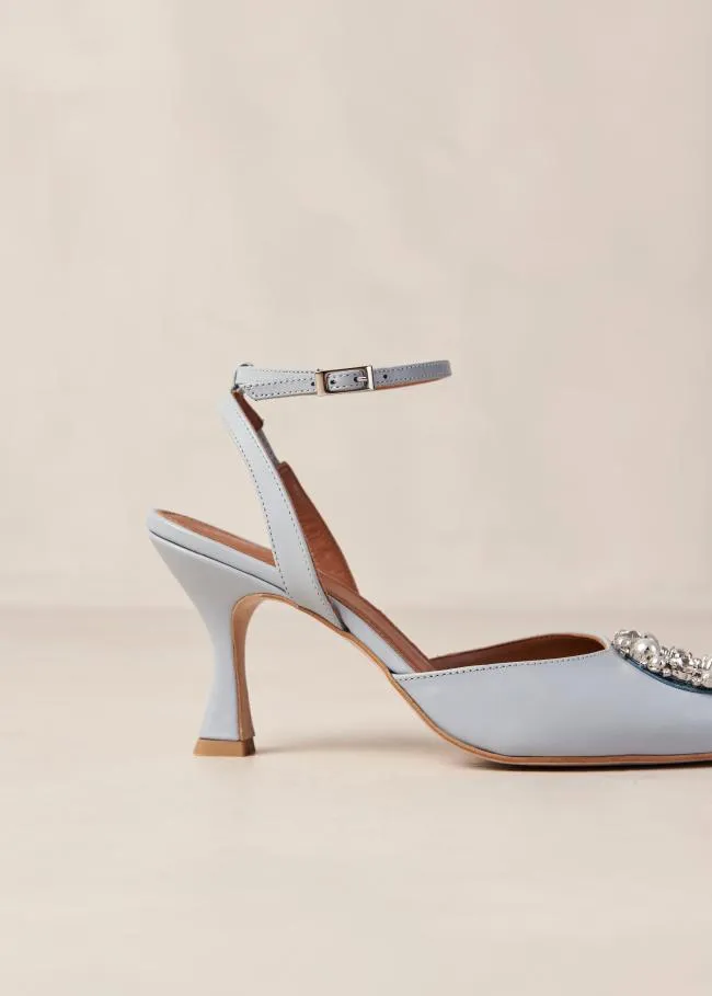 ALOHAS Heels Cinderella Crystal 8211 Light Blue Leather Pumps 8211 Women