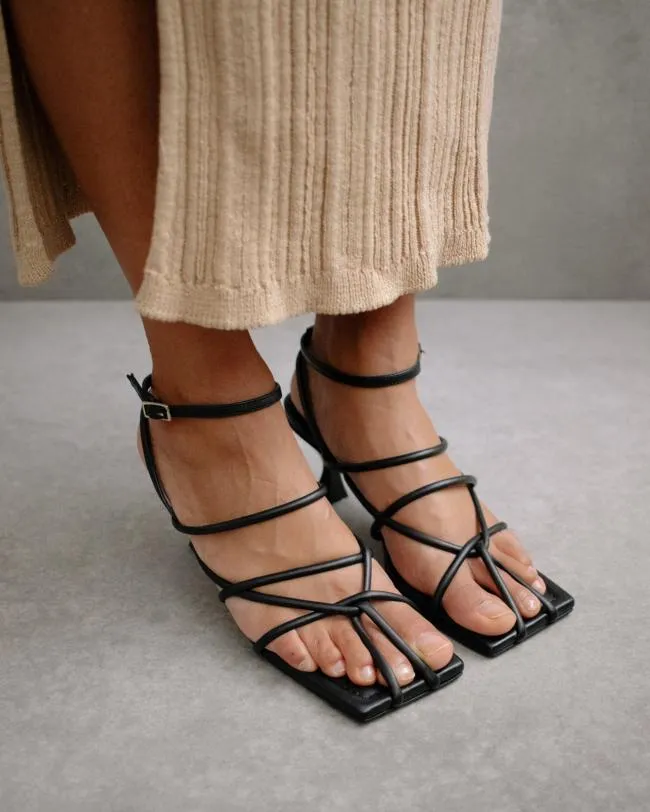 ALOHAS Heels Ginza 8211 Black Leather Sandals 8211 Women