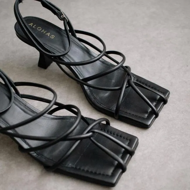 ALOHAS Heels Ginza 8211 Black Leather Sandals 8211 Women