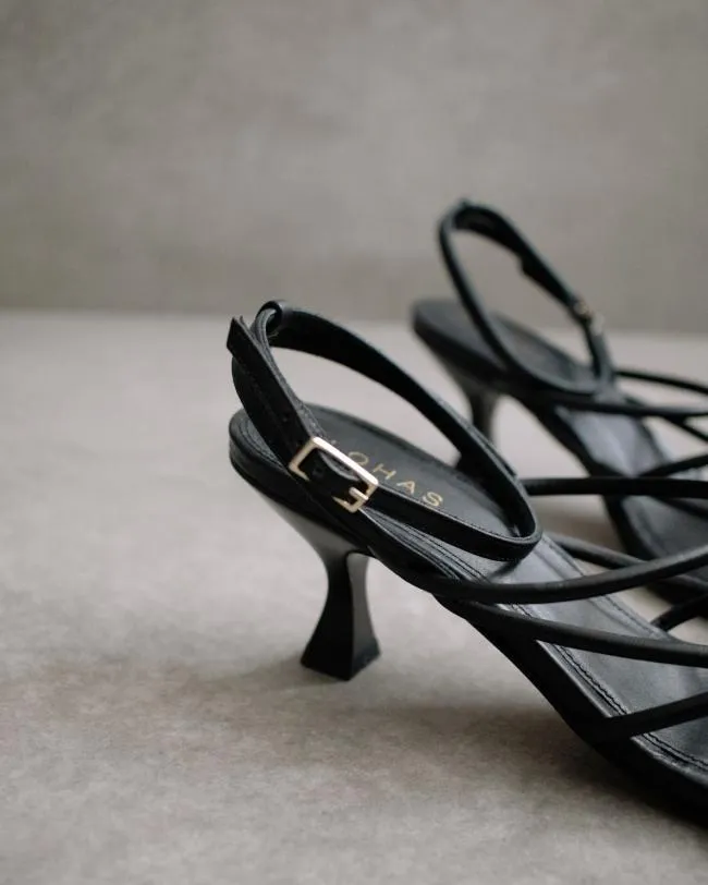 ALOHAS Heels Ginza 8211 Black Leather Sandals 8211 Women