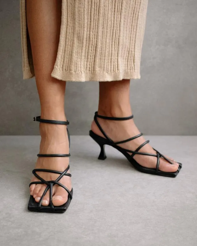 ALOHAS Heels Ginza 8211 Black Leather Sandals 8211 Women