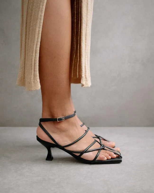 ALOHAS Heels Ginza 8211 Black Leather Sandals 8211 Women