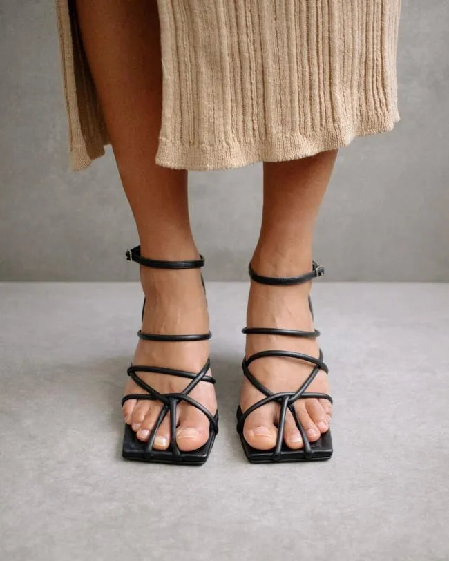 ALOHAS Heels Ginza 8211 Black Leather Sandals 8211 Women