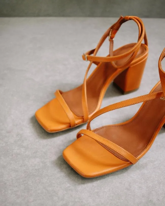 ALOHAS Heels Manhattan 8211 Orange Block Heel Sandals 8211 Women