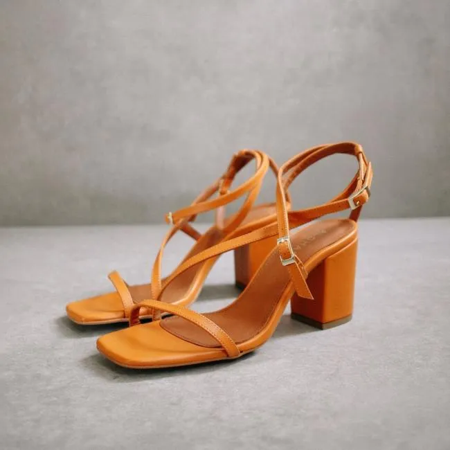 ALOHAS Heels Manhattan 8211 Orange Block Heel Sandals 8211 Women