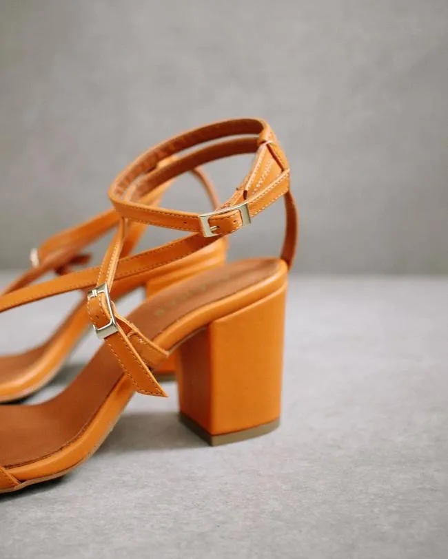 ALOHAS Heels Manhattan 8211 Orange Block Heel Sandals 8211 Women