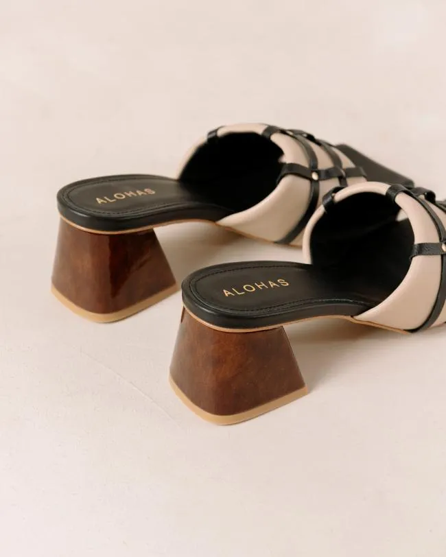 ALOHAS Mules Diorite 8211 Black And Beige Leather Sandals 8211 Women