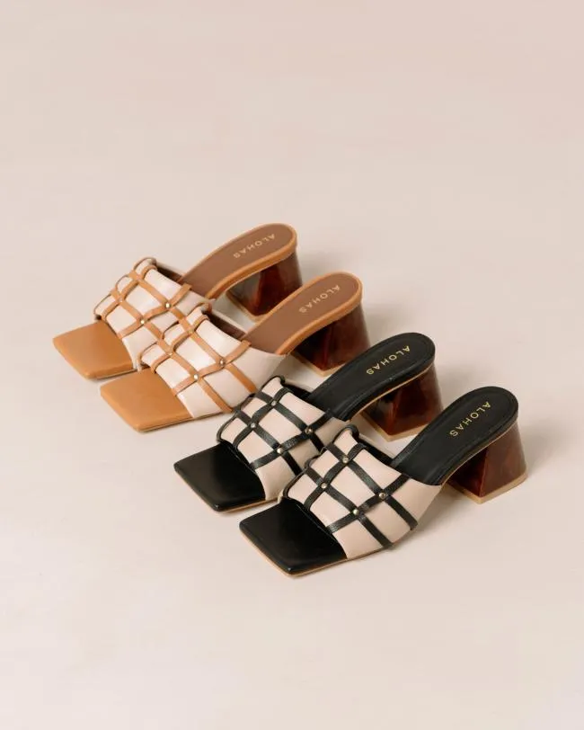 ALOHAS Mules Diorite 8211 Black And Beige Leather Sandals 8211 Women