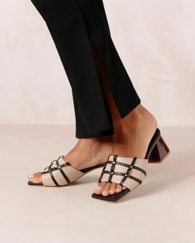 ALOHAS Mules Diorite 8211 Black And Beige Leather Sandals 8211 Women
