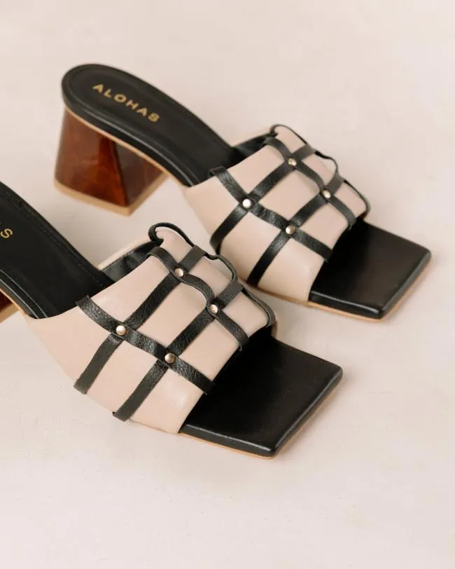 ALOHAS Mules Diorite 8211 Black And Beige Leather Sandals 8211 Women