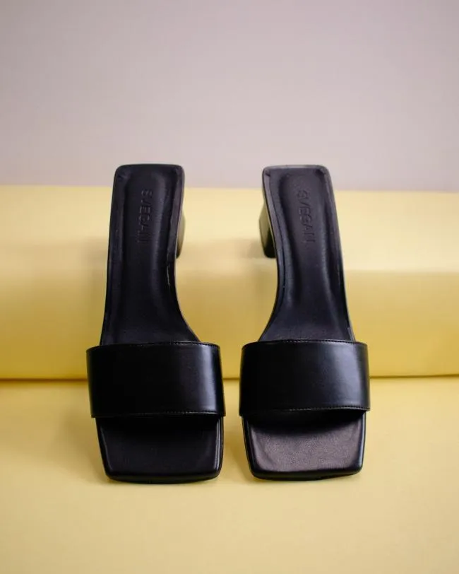 ALOHAS Mules Squared 8211 Black Vegan Leather Sandals 8211 Women