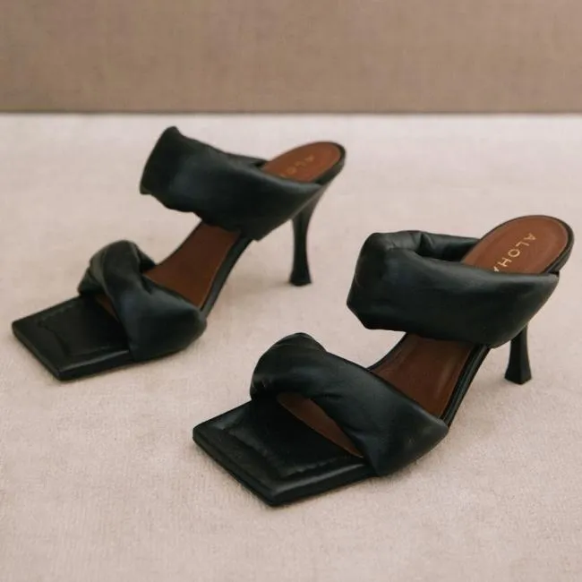 ALOHAS Mules Twist Strap 8211 Black Leather Sandals 8211 Women