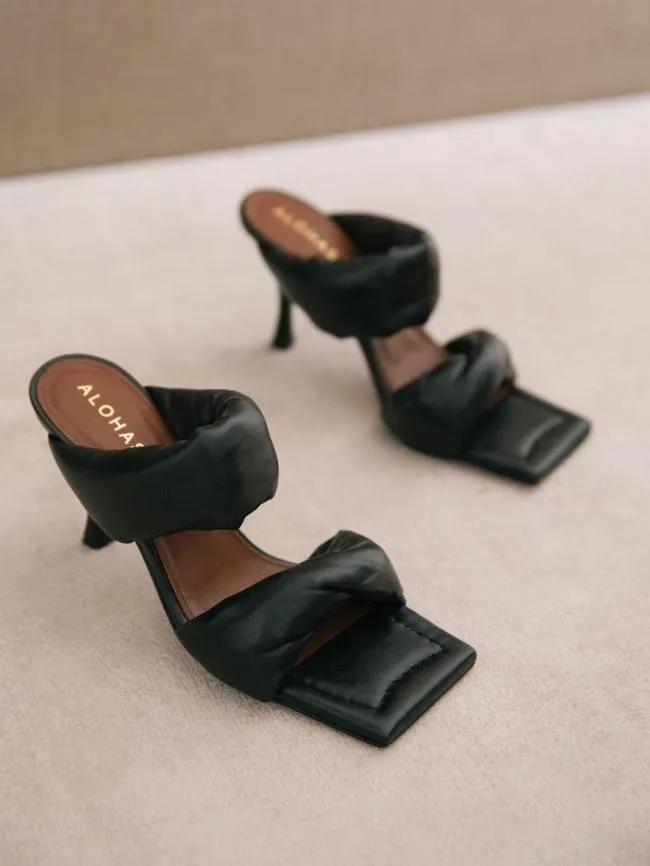 ALOHAS Mules Twist Strap 8211 Black Leather Sandals 8211 Women