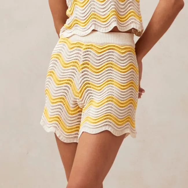 ALOHAS Shorts Etna 8211 Yellow and Cream Knit Shorts 8211 Women