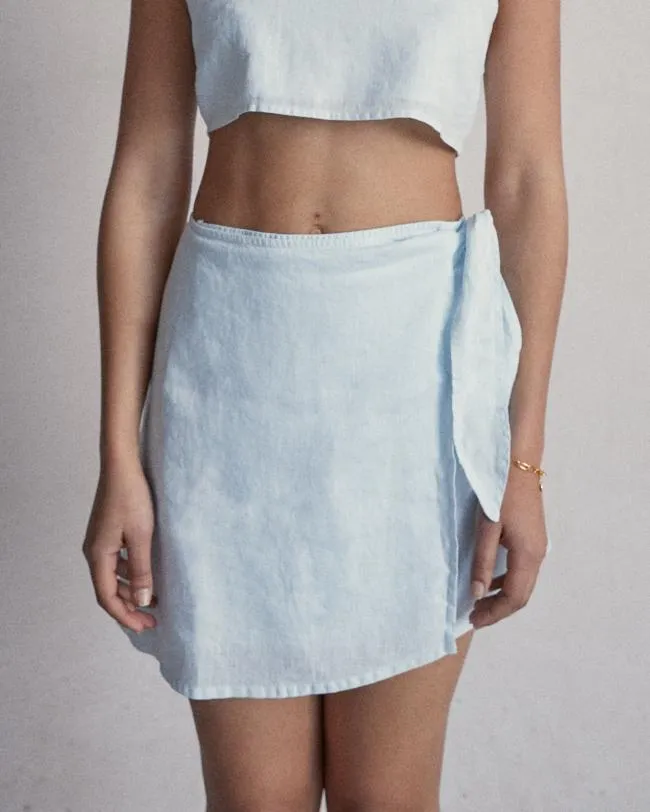 ALOHAS Skirts Romance 8211 Blue Linen Skirt 8211 Women