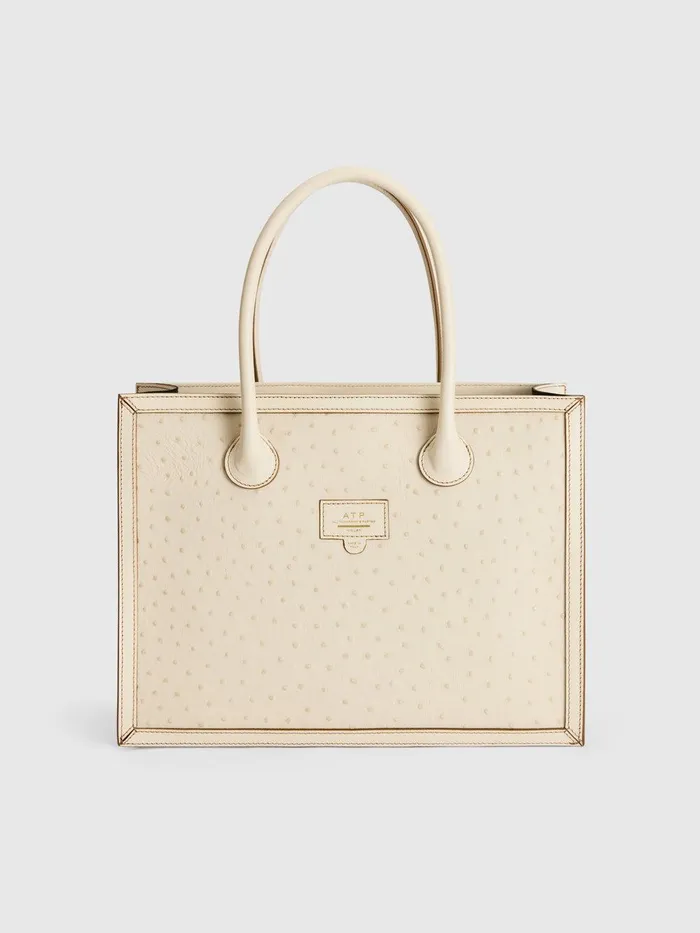 ATP Atelier Handbags Montefalcione Linen Printed Ostrich Book Bag Linen 8211 Women ATP Atelier Handbags Montefalcione Linen Printed Ostrich Book Bag Linen 8211 Women