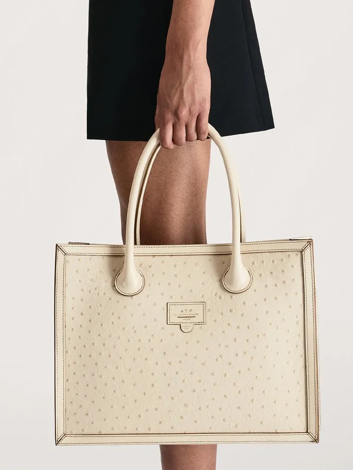 ATP Atelier Handbags Montefalcione Linen Printed Ostrich Book Bag Linen 8211 Women