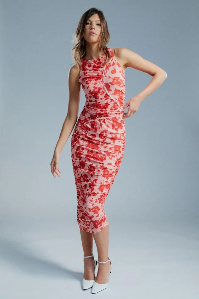 Bardot Day To Night Dresses Felicia Mesh Midi Dress In Red Floral 8211 Women