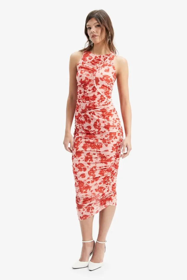 Bardot Day To Night Dresses Felicia Mesh Midi Dress In Red Floral 8211 Women Bardot Day To Night Dresses Felicia Mesh Midi Dress In Red Floral 8211 Women