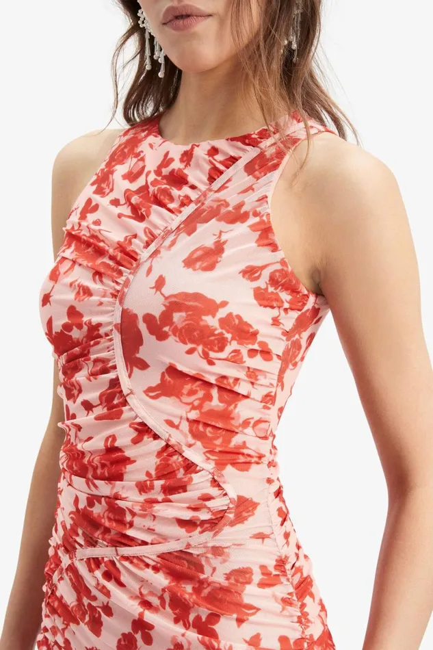 Bardot Day To Night Dresses Felicia Mesh Midi Dress In Red Floral 8211 Women Bardot Day To Night Dresses Felicia Mesh Midi Dress In Red Floral 8211 Women