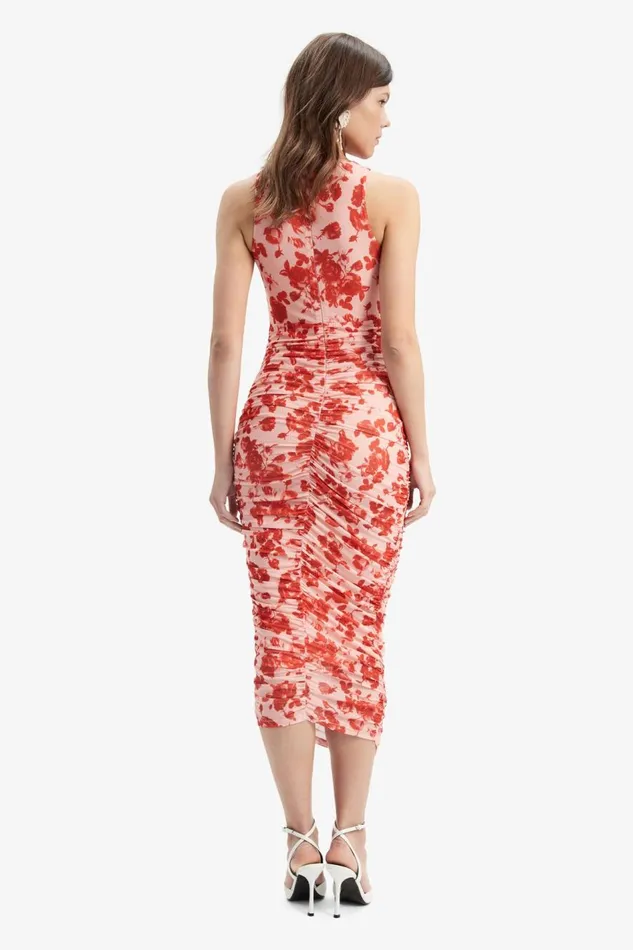 Bardot Day To Night Dresses Felicia Mesh Midi Dress In Red Floral 8211 Women Bardot Day To Night Dresses Felicia Mesh Midi Dress In Red Floral 8211 Women
