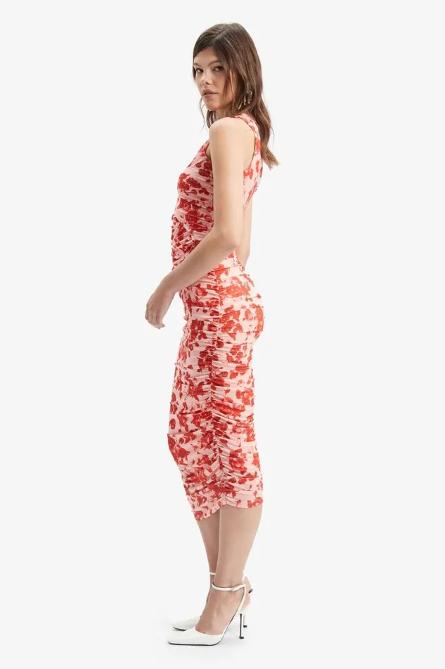 Bardot Day To Night Dresses Felicia Mesh Midi Dress In Red Floral 8211 Women Bardot Day To Night Dresses Felicia Mesh Midi Dress In Red Floral 8211 Women