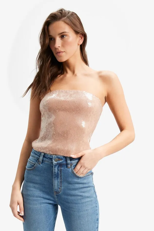 Bardot Party Tops Launa Sequin Top In Soft Tan 8211 Women Bardot Party Tops Launa Sequin Top In Soft Tan 8211 Women