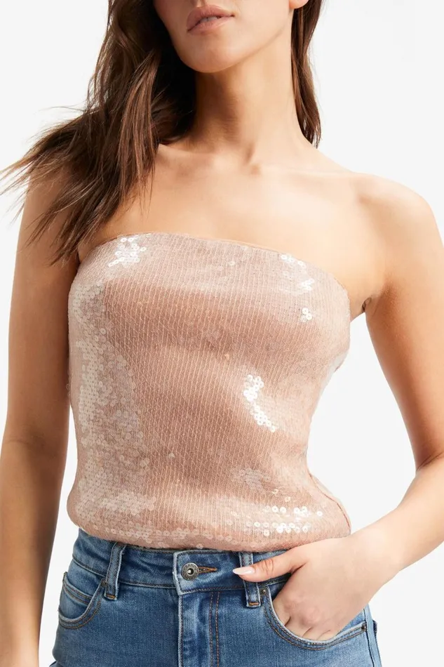 Bardot Party Tops Launa Sequin Top In Soft Tan 8211 Women Bardot Party Tops Launa Sequin Top In Soft Tan 8211 Women