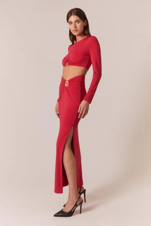Bardot Party Tops Neve Long Sleeve Knit Top In Deep Red 8211 Women