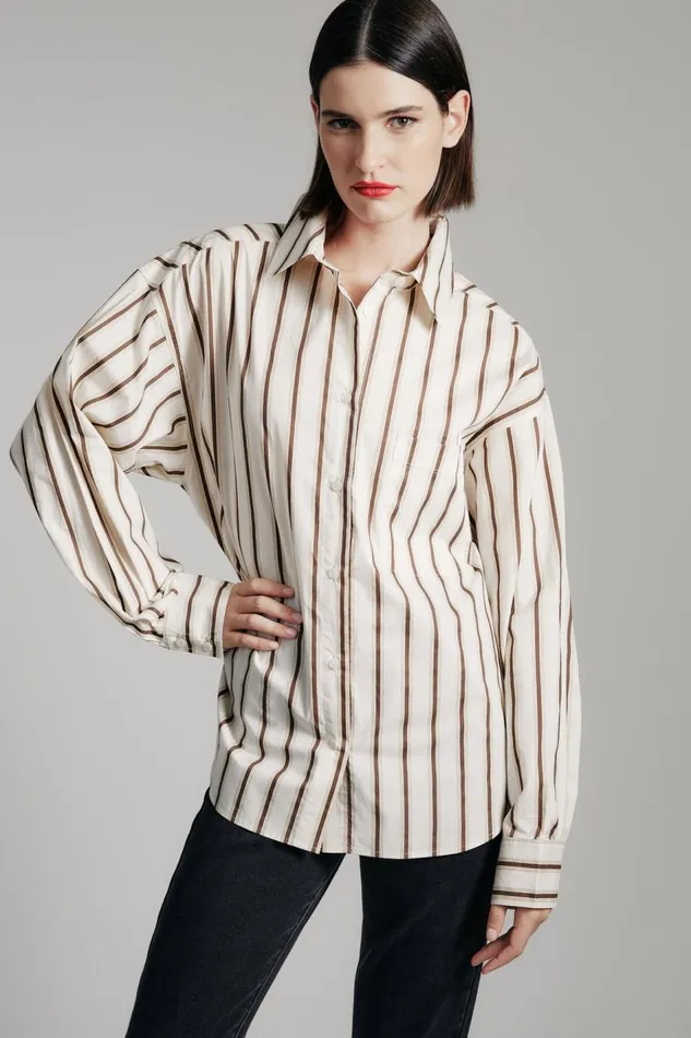 Bardot Shirts and Blouses Striped Oversized Shirt In Oatmeal 8211 Women