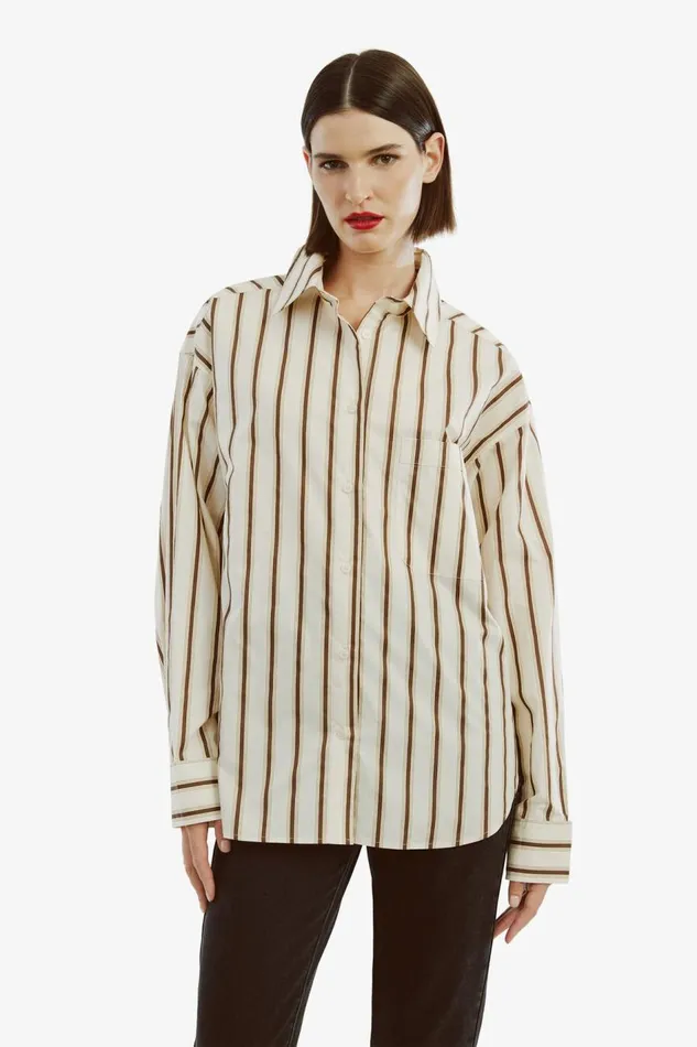 Bardot Shirts and Blouses Striped Oversized Shirt In Oatmeal 8211 Women Bardot Shirts and Blouses Striped Oversized Shirt In Oatmeal 8211 Women
