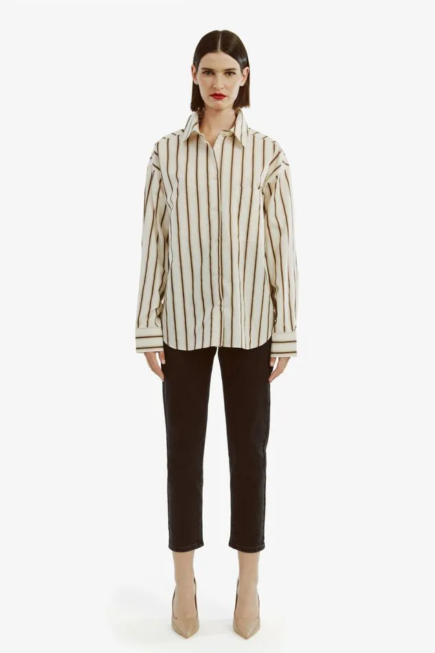 Bardot Shirts and Blouses Striped Oversized Shirt In Oatmeal 8211 Women Bardot Shirts and Blouses Striped Oversized Shirt In Oatmeal 8211 Women