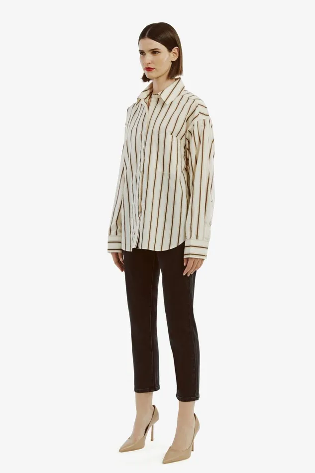 Bardot Shirts and Blouses Striped Oversized Shirt In Oatmeal 8211 Women Bardot Shirts and Blouses Striped Oversized Shirt In Oatmeal 8211 Women