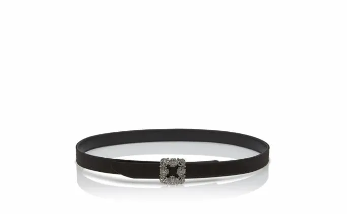 Belts Women Manolo Blahnik HANGISI BELT MINIBlack Satin Crystal Buckled Belt Belts Women Manolo Blahnik HANGISI BELT MINIBlack Satin Crystal Buckled Belt